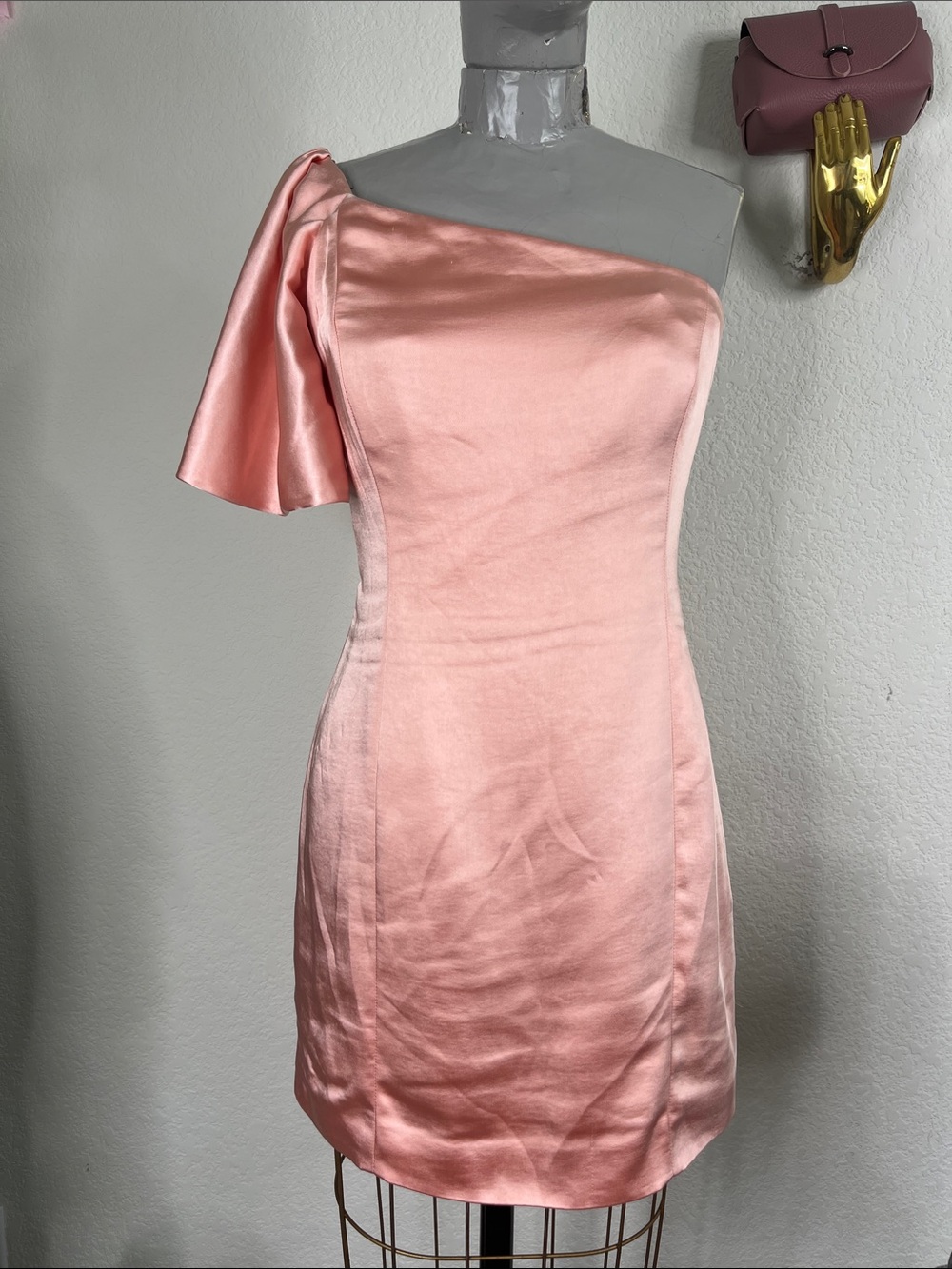 Free People x Fame and Partners Cara One Shoulder Mini Dress Peach Pink